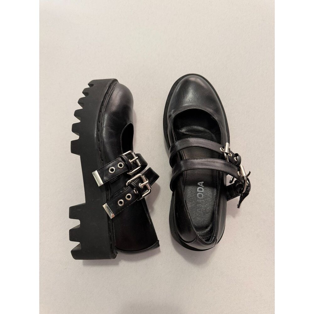 Lamoda Black Double-Buckle Platform Mary Janes | Size 8